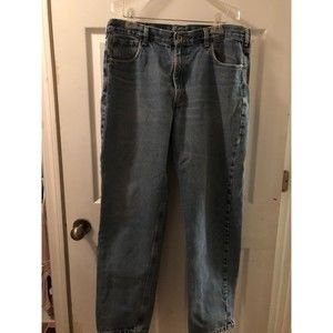 Carhartt Blue Jeans Relaxed Fit Men's Sz 38x34 Distressed Denim Logo Workwear